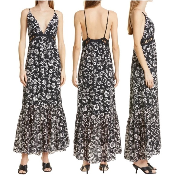 RAMY BROOK Ingrid Floral Print Eyelet Lace Cotton Cut-Out 
Maxi Dress size 6 NEW - Picture 3 of 9